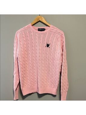 Vintage Ralph Lauren Pink Cotton Cable Knit Preppy Coastal Sweater Medium